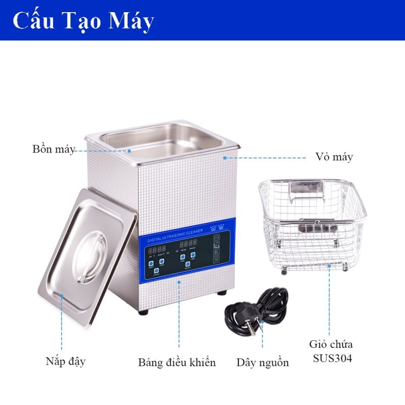 Cấu tạo máy rửa sóng siêu âm 2 Lít